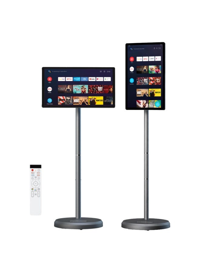 porodo Surf 21.5" Portable Smart Monitor with Camera, 1080P Full HD Cordless Tv, Wi-Fi Android 15, 10h Watch Time, Touch Screen, Remote Control, Horizontal & Vertical View for Netflix Shahid YouTube - Image 1