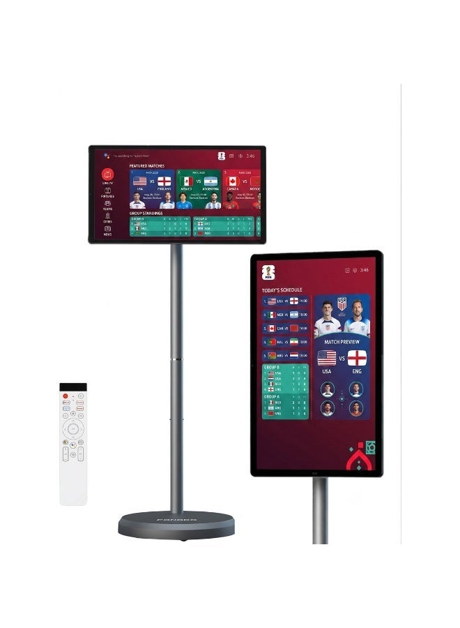 porodo Surf 21.5" Portable Smart Screen with Camera, 1080P Full HD Cordless Tv, Wi-Fi Android 15, 10h Watch Time, Touch Screen, Remote Control, Horizontal & Vertical View for Netflix Shahid YouTube - Image 1