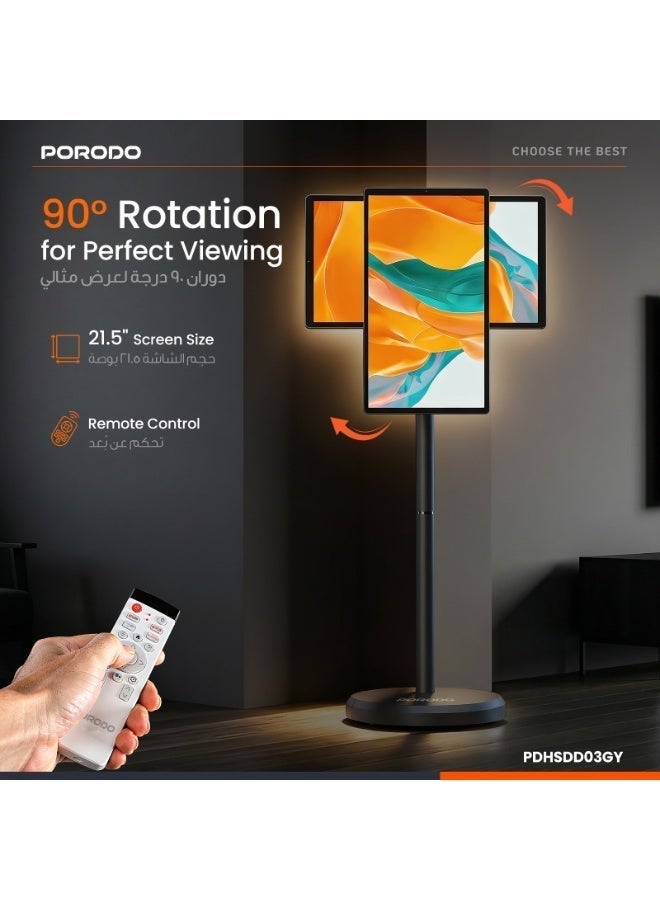 porodo Surf 21.5" Portable Smart Screen with Camera, 1080P Full HD Cordless Tv, Wi-Fi Android 15, 10h Watch Time, Touch Screen, Remote Control, Horizontal & Vertical View for Netflix Shahid YouTube - Image 2