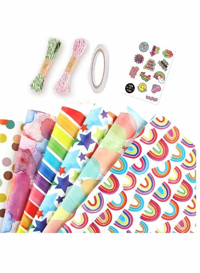 KASTWAVE Birthday Wrapping 6 Pack Gift Wrap Paper with Ribbon Sticker and Tape for Birthday Wedding Graduation Boy Girl kid baby Men Women All Occasion - Image 4