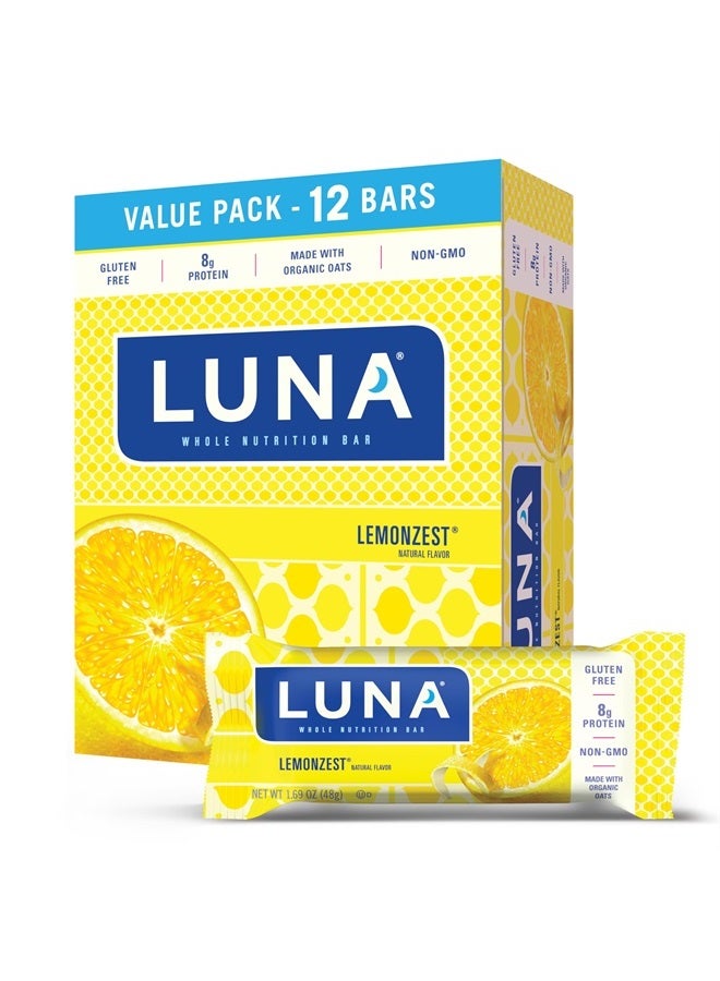 LUNA BAR LUNA Bar - LemonZest Flavor - Gluten-Free - Non-GMO - 7-9g Protein - Made with Organic Oats - Low Glycemic - Whole Nutrition Snack Bars - 1.69 oz. (12 Pack)  - Image 1