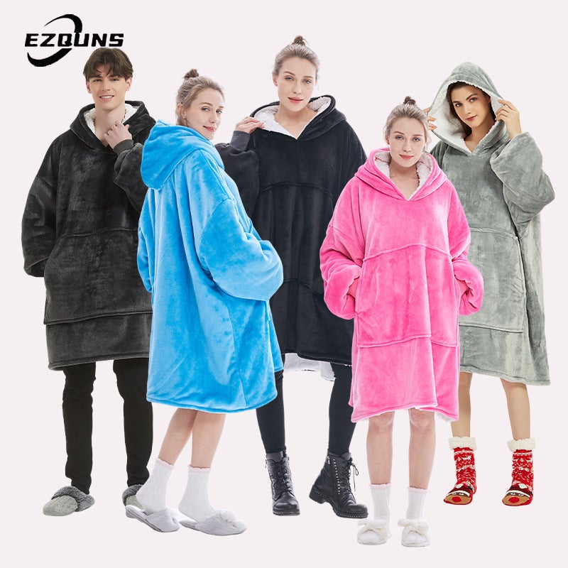 Home Lazy Blanket Large Size Couple Hooded Sweatshirt Blanket Office Nap Flannel Blanket - Image 2