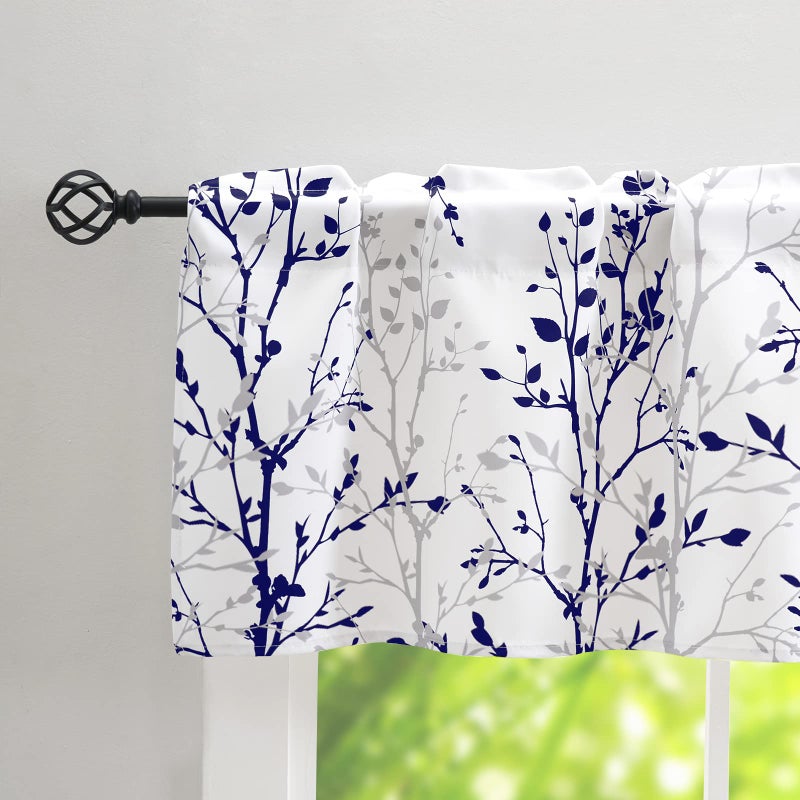 Luvyohmee Tree Branch Printed Curtain Valance  18 inches long Window Treatment Valance  Navy Blue and Grey Window Valances for Kitchen  Bathroom  Dining Room  Bedroom and Kids room 1 Panel - Image 2