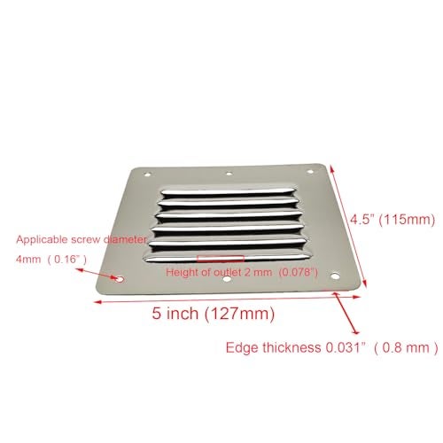 Douzime Boat Cabin Vents Louver Grill Cover Ventilation Louver 4-1/2" X 5" 316 Stainless Steel Stamped Air Venting Panel Cover 2 Pack - Image 2