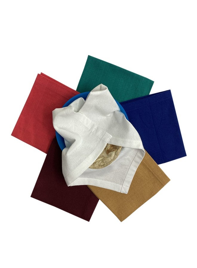 FOVERÓS Set of 6 Cotton Roti Cover chapati coer Kids Tiffin Napkin for School roti Chapati Cover Size : 35 x 35 cms Colour : Multicolour (35 X 35 Cms, 6) - Image 1