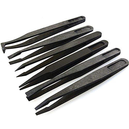FEITA Precision Plastic Tweezers Kit - Plastic Anti static Tweezers Set Pickup Craft Electronics DIY Repair Tool - Black - 6Pcs - Image 1
