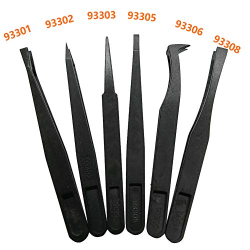 FEITA Precision Plastic Tweezers Kit - Plastic Anti static Tweezers Set Pickup Craft Electronics DIY Repair Tool - Black - 6Pcs - Image 3
