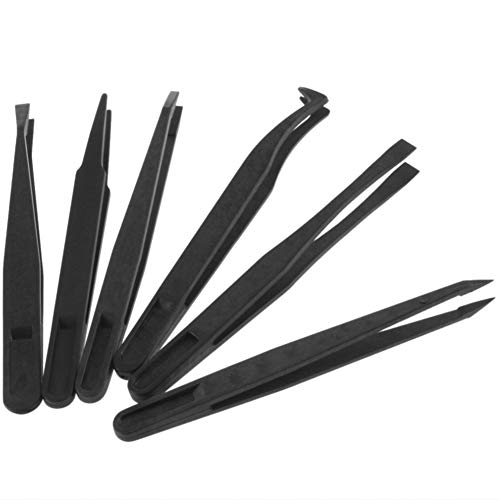 FEITA Precision Plastic Tweezers Kit - Plastic Anti static Tweezers Set Pickup Craft Electronics DIY Repair Tool - Black - 6Pcs - Image 4