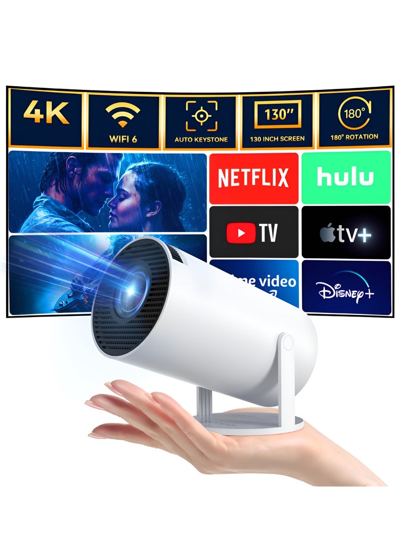 Houmt Mini Projector with WIFI and Bluetooth 1080P Smart Projector Built-in Android TV 11.0, 10000 Lumen, Auto Keystone 4K Supported, 180 Degree Rotation, 40"-130" Screen Video Projector  - Image 1