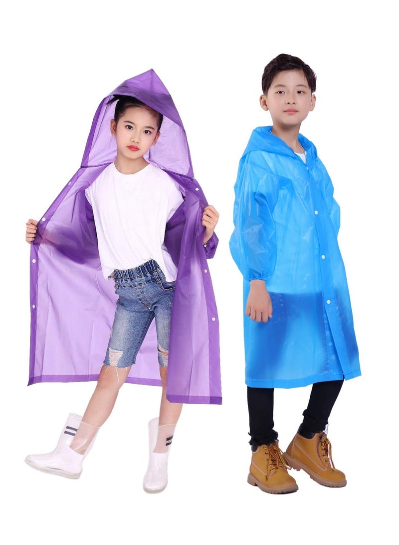 Bukela Children’s Raincoat – Blue + Purple, 2 Colors, EVA Waterproof Poncho with Hood, for Kids - Image 1