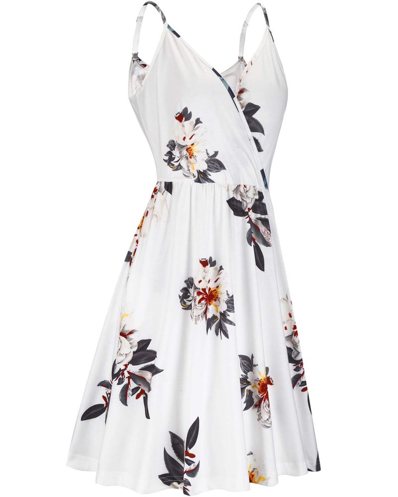 STYLEWORD Women's V Neck Floral Spaghetti Strap Summer Casual Swing Dress with Pocket(Floral12,L) - Image 5