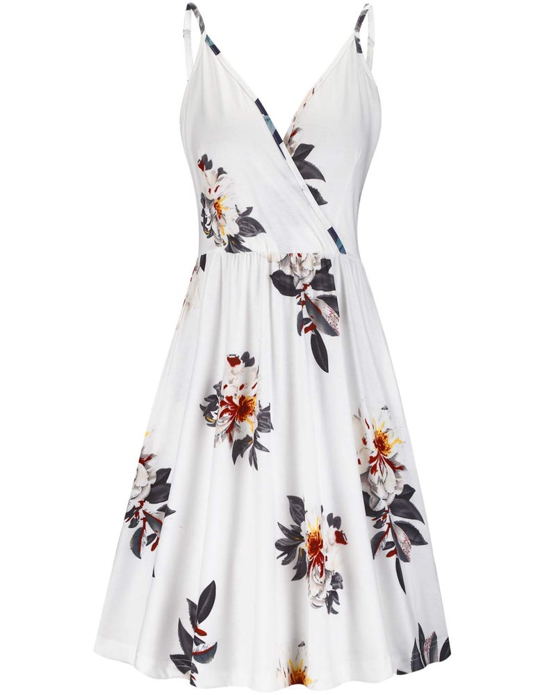 STYLEWORD Women's V Neck Floral Spaghetti Strap Summer Casual Swing Dress with Pocket(Floral12,L) - Image 4