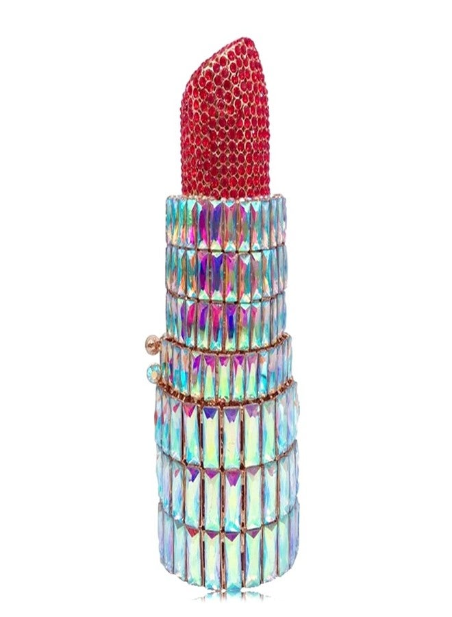 DEBIMY Women Glittering Evening Bag Rhinestone Crystal Lipstick Shape Evening Clutch Vintage Wedding Party Banquet Handbag, Red Colorful - Image 1