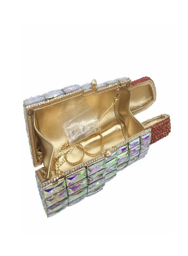 DEBIMY Women Glittering Evening Bag Rhinestone Crystal Lipstick Shape Evening Clutch Vintage Wedding Party Banquet Handbag, Red Colorful - Image 4