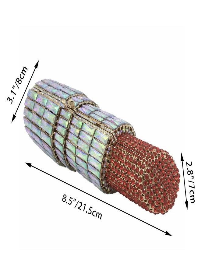DEBIMY Women Glittering Evening Bag Rhinestone Crystal Lipstick Shape Evening Clutch Vintage Wedding Party Banquet Handbag, Red Colorful - Image 2
