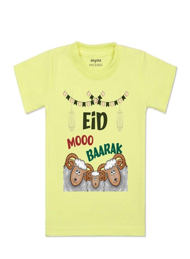 ARVESA Eid Mooo Baarak TS-905 Bakra Eid Baby Tshirt for Kids Boys & Girls Half Sleeves Round Neck Clothes Tshirt for Kids Boys 1 Months to 6 Years Dress Yellow - Image 1