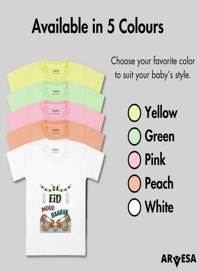 ARVESA Eid Mooo Baarak TS-905 Bakra Eid Baby Tshirt for Kids Boys & Girls Half Sleeves Round Neck Clothes Tshirt for Kids Boys 1 Months to 6 Years Dress Yellow - Image 4