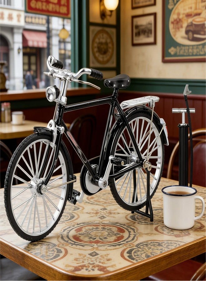 Levemolo Retro Bicycle Model Miniature Metal Bike Figurine with Air Pump Vintage Decorative Bike Model for Home Office Shelf Tabletop Display - Image 3