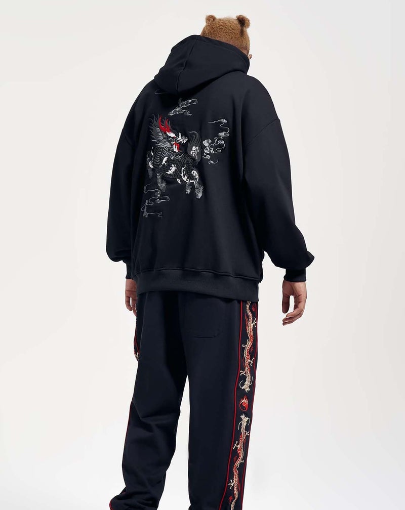 Niepce Inc Streetwear Men's Kirin Embroidered Heavyweight Graphic Hoodies (black-kirin, Medium) - Image 3