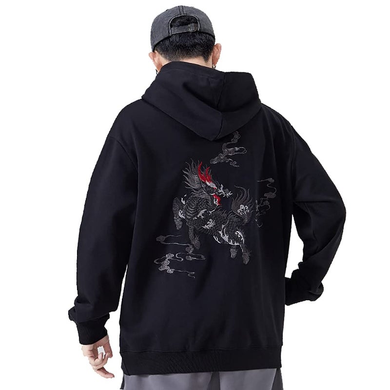Niepce Inc Streetwear Men's Kirin Embroidered Heavyweight Graphic Hoodies (black-kirin, Medium) - Image 1
