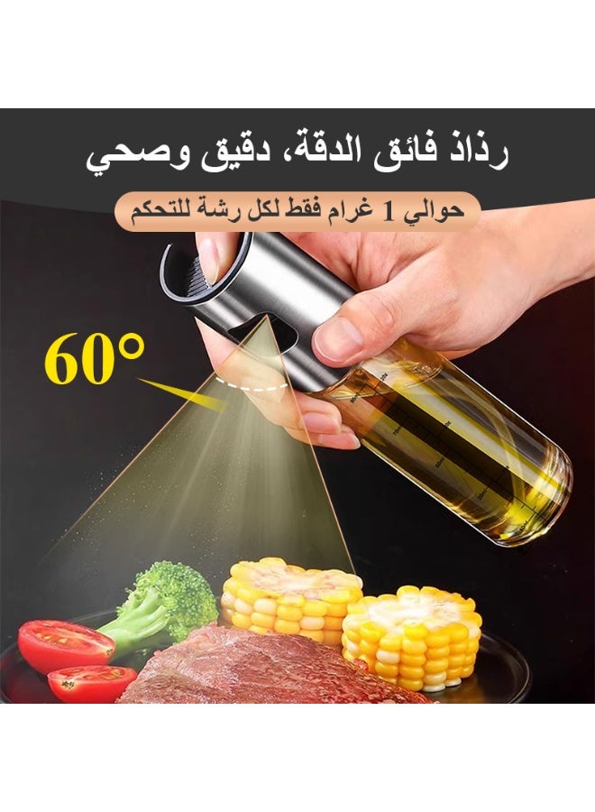 FLUXHOM 2Packs Oil Sprayer for Cooking, 100ml Glass Oil Spray Bottle with 304 Stainless Steel Nozzle, Leak-Proof & BPA-Free perfect for Olive Oil, Avocado Oil, Air Fryer, Salad, BBQ & Roasting – Includes Scale, Funnel & Cleaning Brush - Image 3