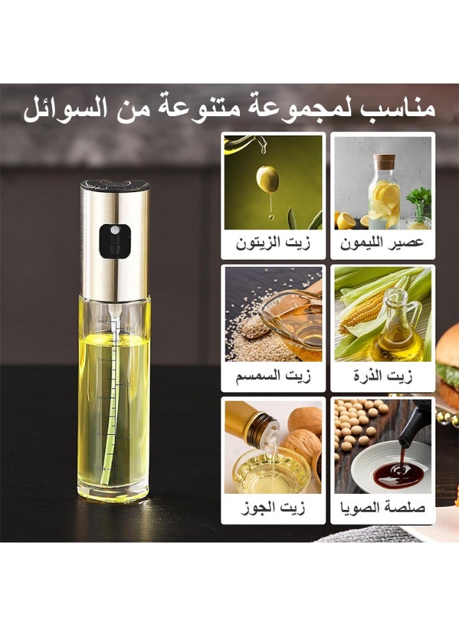 FLUXHOM 2Packs Oil Sprayer for Cooking, 100ml Glass Oil Spray Bottle with 304 Stainless Steel Nozzle, Leak-Proof & BPA-Free perfect for Olive Oil, Avocado Oil, Air Fryer, Salad, BBQ & Roasting – Includes Scale, Funnel & Cleaning Brush - Image 4