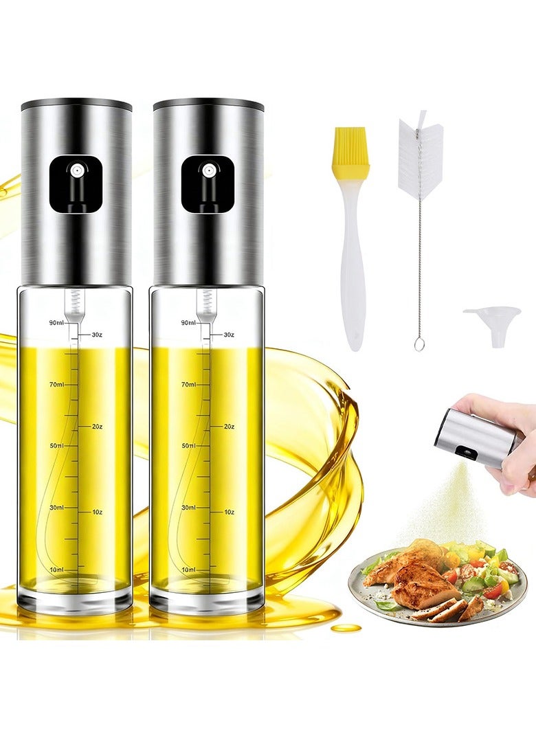 FLUXHOM 2Packs Oil Sprayer for Cooking, 100ml Glass Oil Spray Bottle with 304 Stainless Steel Nozzle, Leak-Proof & BPA-Free perfect for Olive Oil, Avocado Oil, Air Fryer, Salad, BBQ & Roasting – Includes Scale, Funnel & Cleaning Brush - Image 1