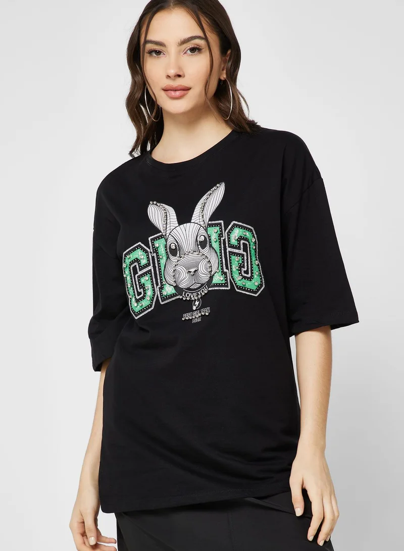 Ginger Urban Minx Embellished Graphic Detail T-Shirt