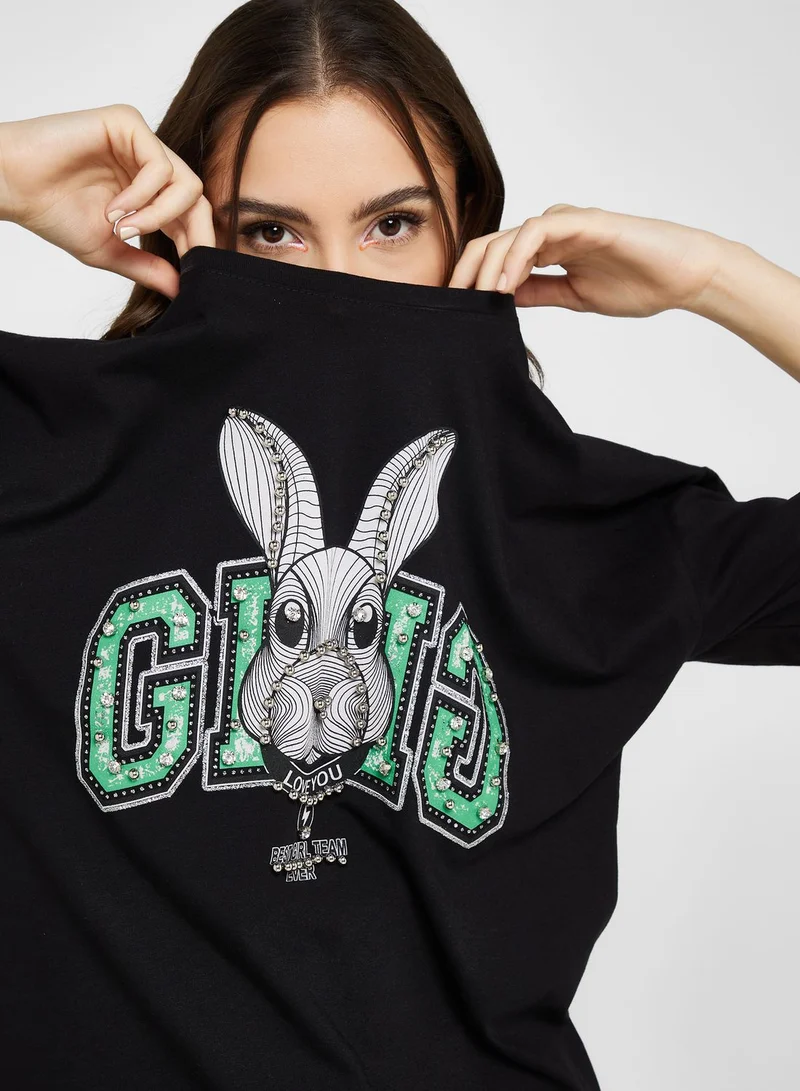 Ginger Urban Minx Embellished Graphic Detail T-Shirt