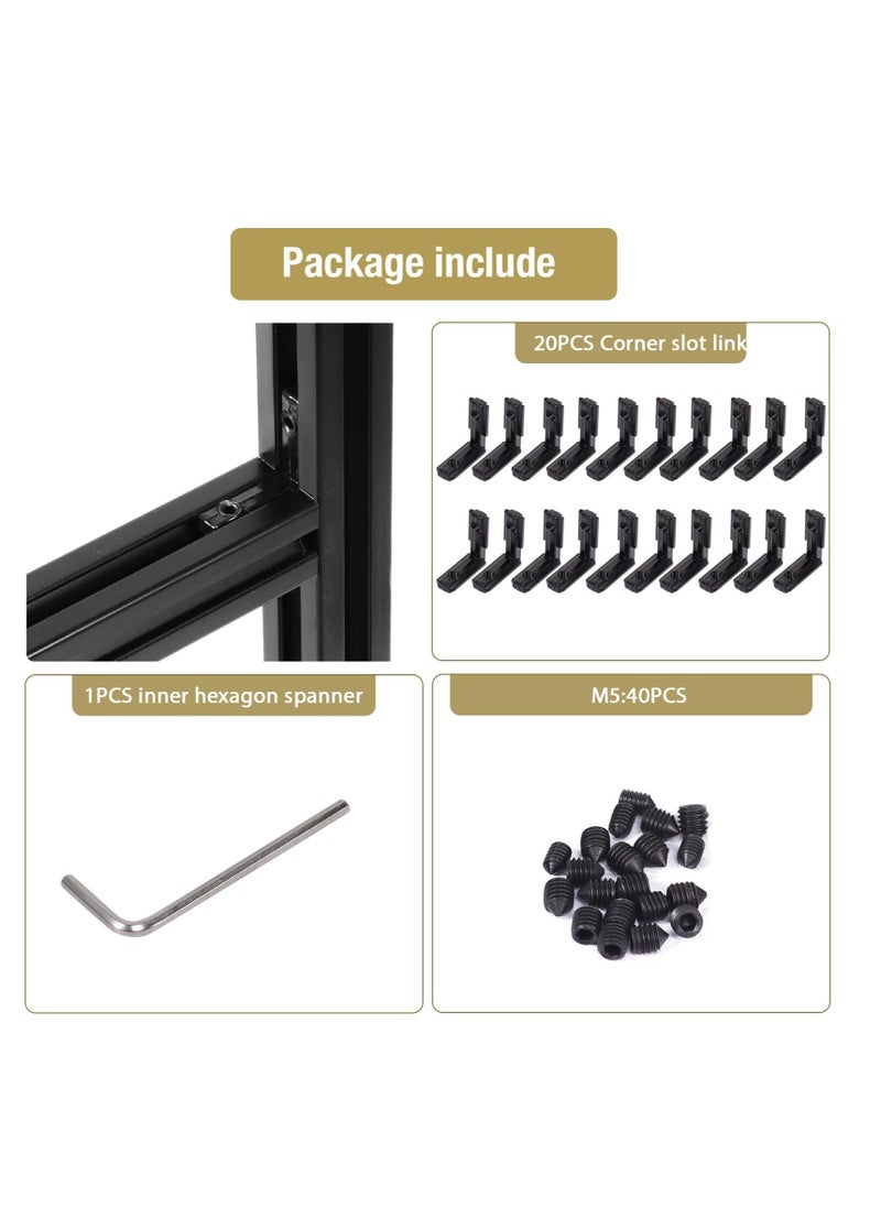 Excefore 2020 Series L-Shape Interior Inside Corner Connector, 20Pcs Black T Slot L-Shape Interior Joint, for Aluminum Extrusion Profile Slot Connector Set 6mm with 40 Screws&Wrench  - Image 3