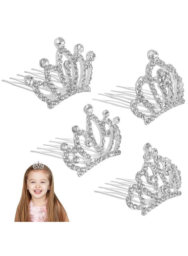 minkissy 4pcs Crown Comb Hair Clips Medium Girl Hair Clips Combs for Kids Cute Tiaras Small Rhinestone Tiara Mini Rhinestone Mini Tiara Crowns for Little Girls Kids Party Headdress Silver - Image 4