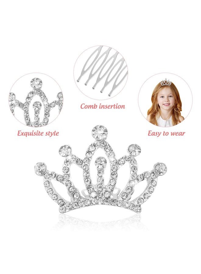 minkissy 4pcs Crown Comb Hair Clips Medium Girl Hair Clips Combs for Kids Cute Tiaras Small Rhinestone Tiara Mini Rhinestone Mini Tiara Crowns for Little Girls Kids Party Headdress Silver - Image 5