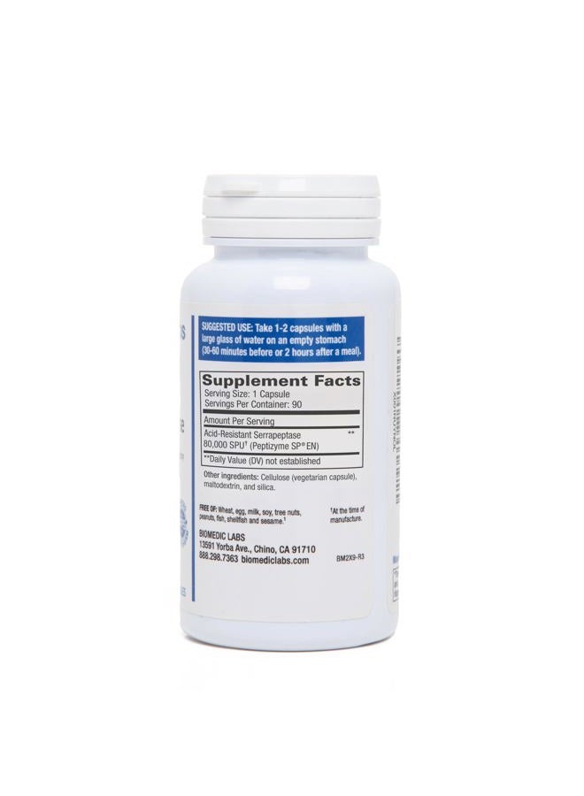 Biomedic Labs RX Serra-RX 80,000 SPU Serrapeptase - Acid-Resistant Proteolytic Systemic Enzyme, Non-GMO, Gluten Free, Vegan, Supports Sinus & Lung Health, 90 Veg Capsules - Image 2