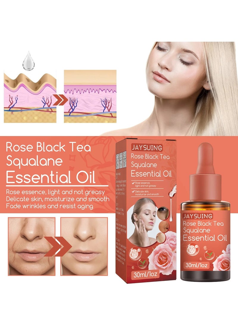 Jaysuing - Rose Black Tea Squalane Essential Oil, 30ml Anti Aging And Anti Wrinkle Serum, Moisturizing Whitening Brighten Fine Line Essential Oil For Women Body - Image 1