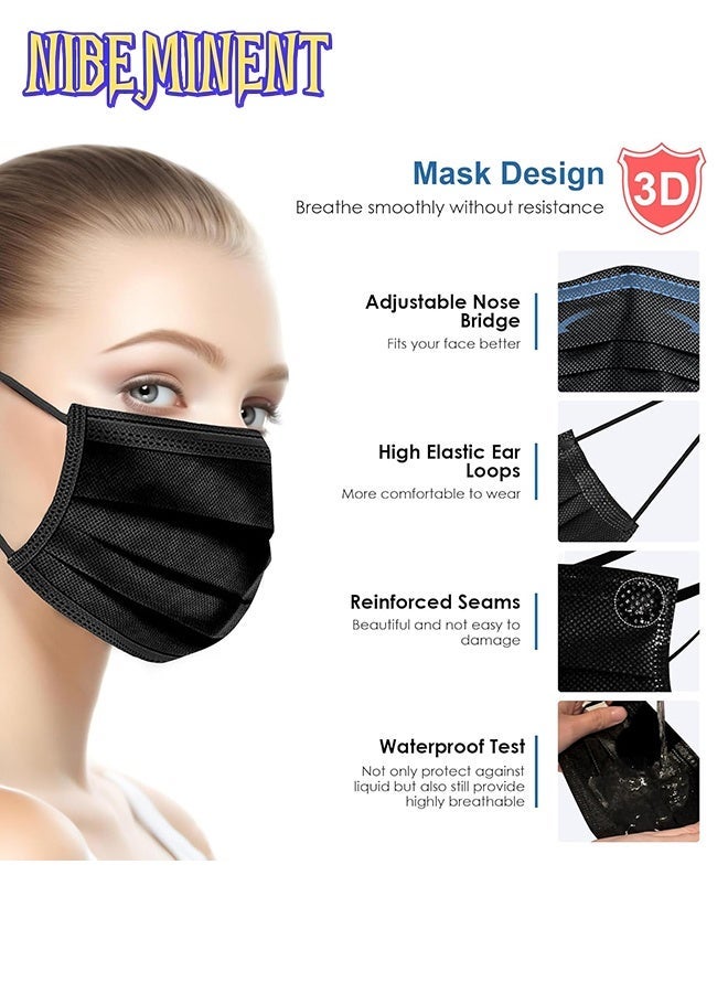NIBEMINENT 50-Piece 3-Layer Disposable Black Face Mask For Adults with 5Pcs Adjustable Face Mask Ear Strap Extender - Anti Strangulation, Soft and Comfortable - Image 3