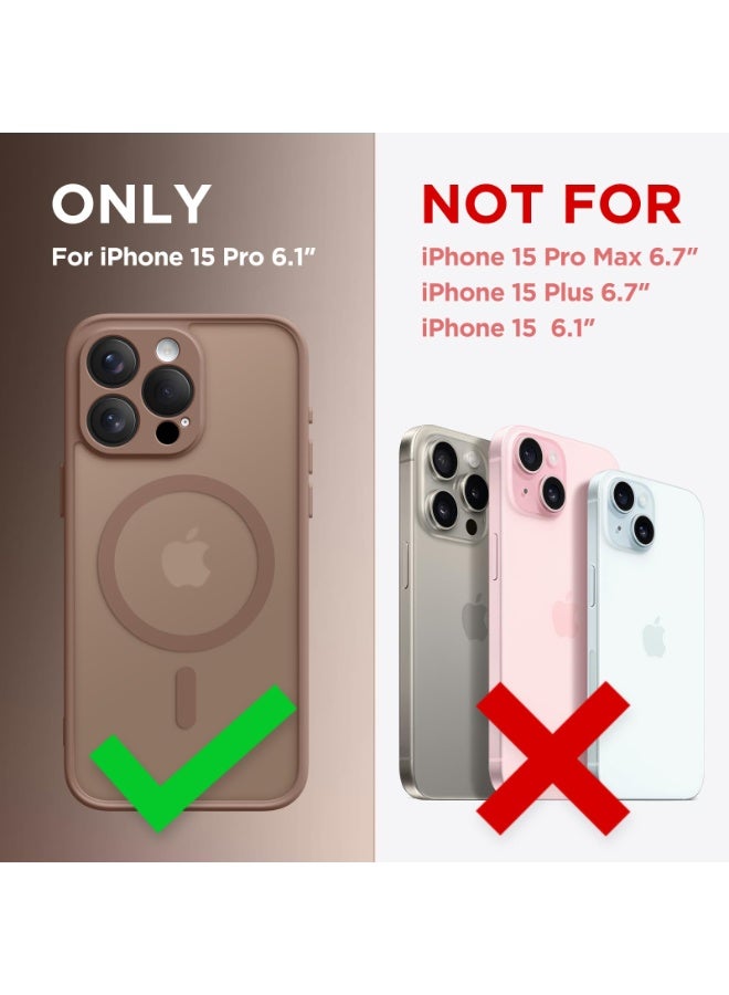 كبرارو جراب مغناطيسي لهاتف iPhone 15 Pro، [متوافق مع MagSafe] [حماية كاملة للكاميرا] جراب هاتف شفاف غير لامع رفيع مقاوم للصدمات لهاتف iPhone 15 Pro مقاس 6.1 بوصة، بني - Image 2