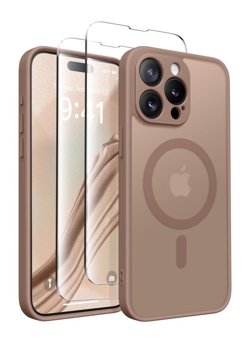 كبرارو جراب مغناطيسي لهاتف iPhone 15 Pro، [متوافق مع MagSafe] [حماية كاملة للكاميرا] جراب هاتف شفاف غير لامع رفيع مقاوم للصدمات لهاتف iPhone 15 Pro مقاس 6.1 بوصة، بني - Image 1