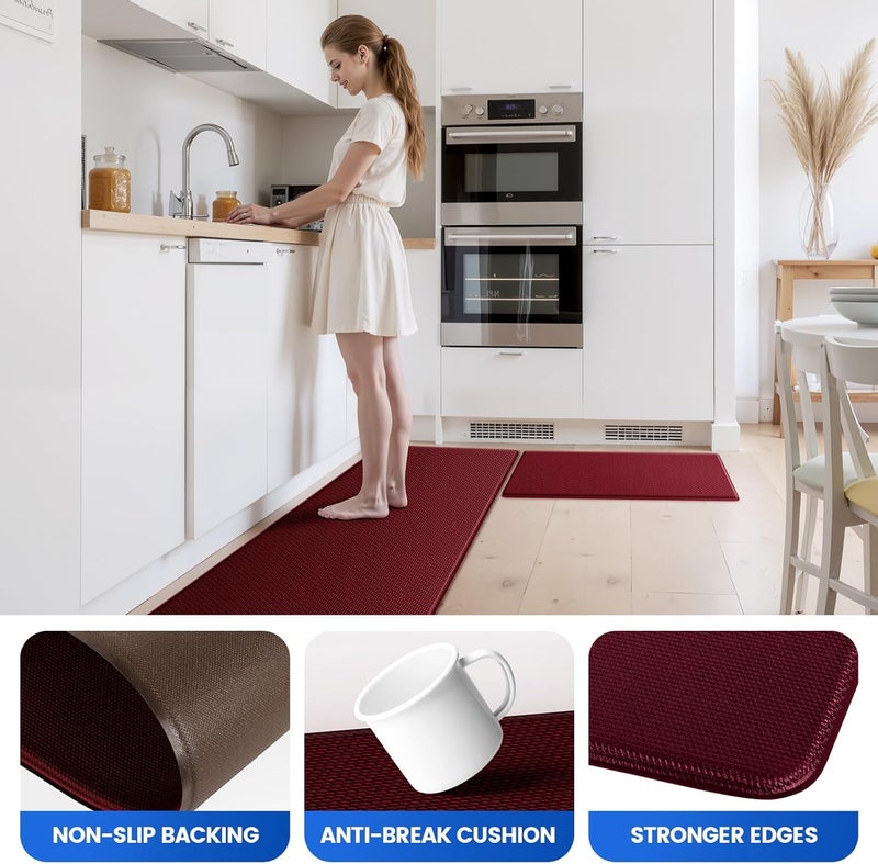 KitchenClouds Kitchen Mats for Floor,3PCS Kitchen Rugs,Non Slip Anti Fatigue Mats for Kitchen Floor,Waterproof Sink Mat,Cushioned Standing and Comfort Mats for Office,Red - Image 4