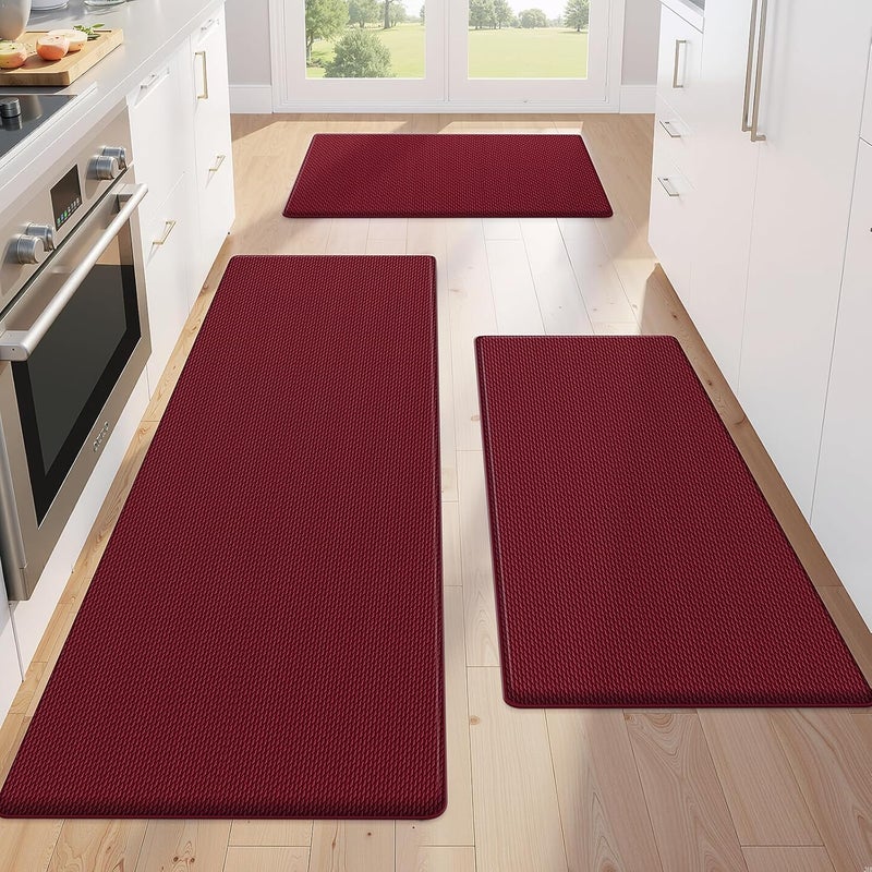 KitchenClouds Kitchen Mats for Floor,3PCS Kitchen Rugs,Non Slip Anti Fatigue Mats for Kitchen Floor,Waterproof Sink Mat,Cushioned Standing and Comfort Mats for Office,Red - Image 1
