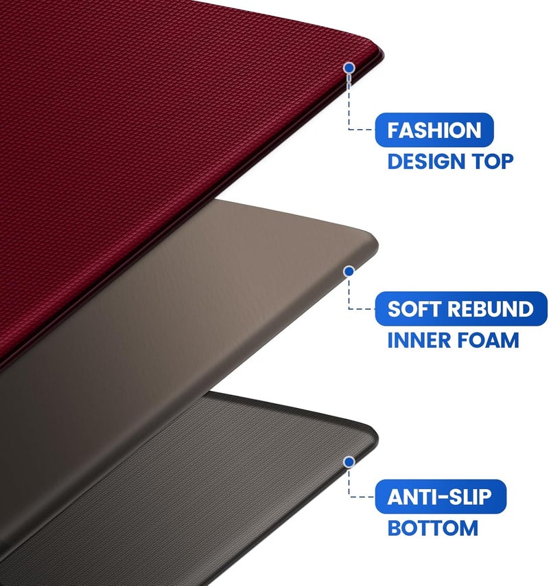 KitchenClouds Kitchen Mats for Floor,3PCS Kitchen Rugs,Non Slip Anti Fatigue Mats for Kitchen Floor,Waterproof Sink Mat,Cushioned Standing and Comfort Mats for Office,Red - Image 3