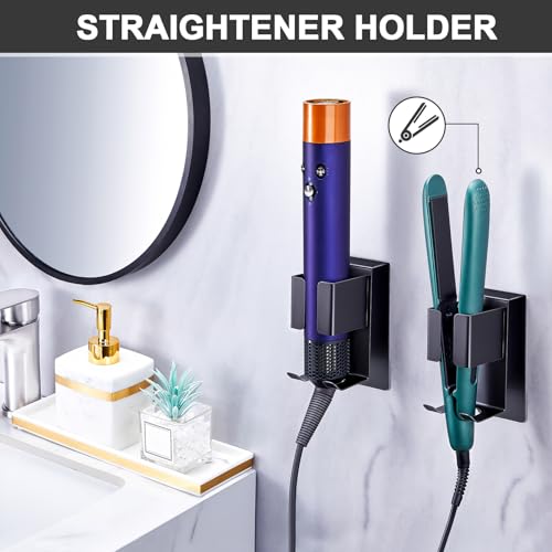 WAYASI Hair Straightener Holder Wall Mounted Blow Dryer Holder, Blow Dryer and Curling Iron Holder, Hair Dryer and Straightener Holder, Bathroom Hair Tools Organizer and Storage (Black, 1Pc) - Image 3
