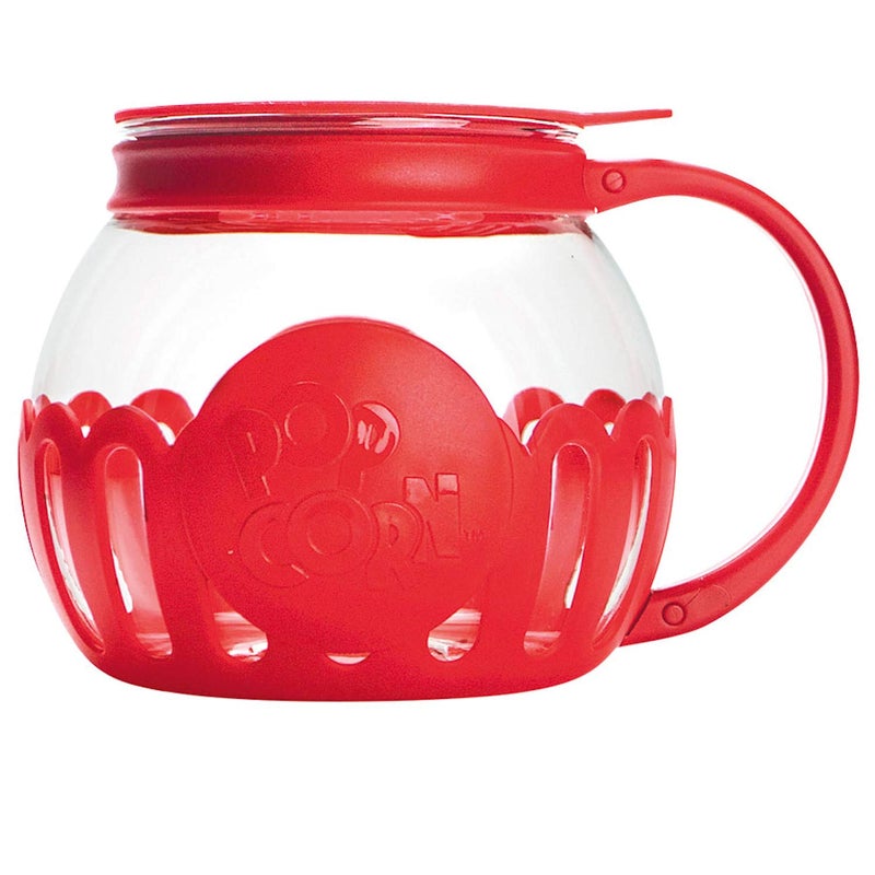 Ecolution Patented Micro-Pop Microwave Popcorn Popper with Temperature Safe Glass, 3-in-1 Lid Measures Kernels and Melts Butter, Made Without BPA, Dishwasher Safe, 1.5-Quart, Red - Image 1