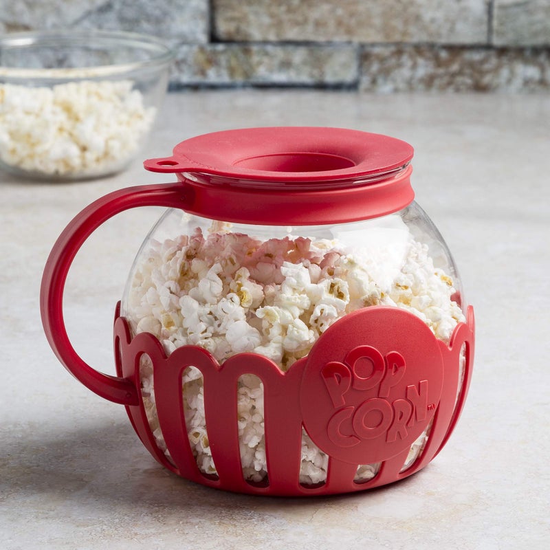 Ecolution Patented Micro-Pop Microwave Popcorn Popper with Temperature Safe Glass, 3-in-1 Lid Measures Kernels and Melts Butter, Made Without BPA, Dishwasher Safe, 1.5-Quart, Red - Image 2