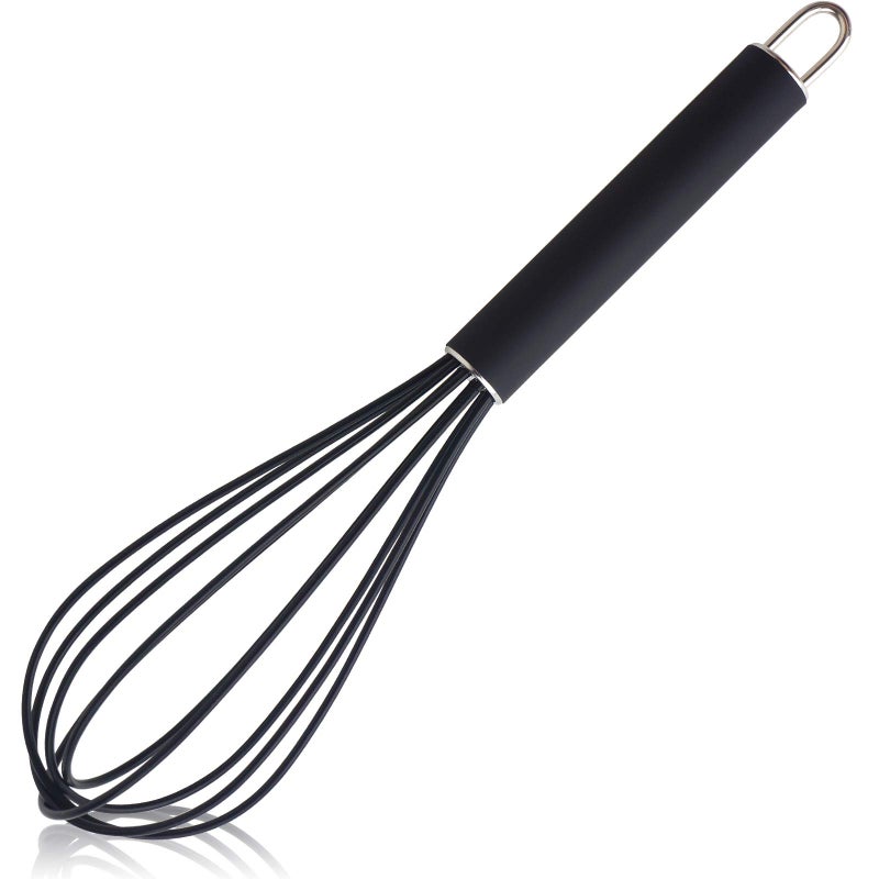 GorGin high temperature and easy to clean silicone whisk stirrer 10 inch grip good grip design for Blending Whisking Beating Stirring Cooking Baking 1 Pack  black