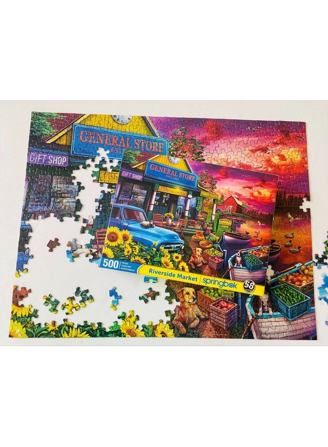 Springbok 500 Piece Jigsaw Puzzle Riverside Market Made In Usa Large Unique Cut Pieces - Image 5