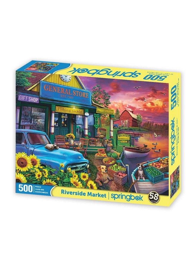 Springbok 500 Piece Jigsaw Puzzle Riverside Market Made In Usa Large Unique Cut Pieces - Image 1