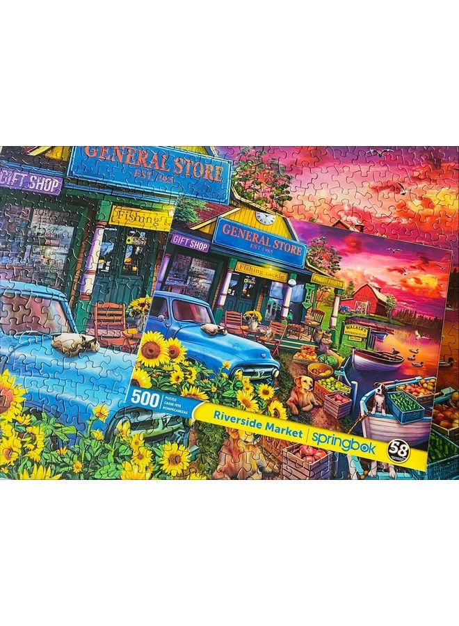 Springbok 500 Piece Jigsaw Puzzle Riverside Market Made In Usa Large Unique Cut Pieces - Image 4