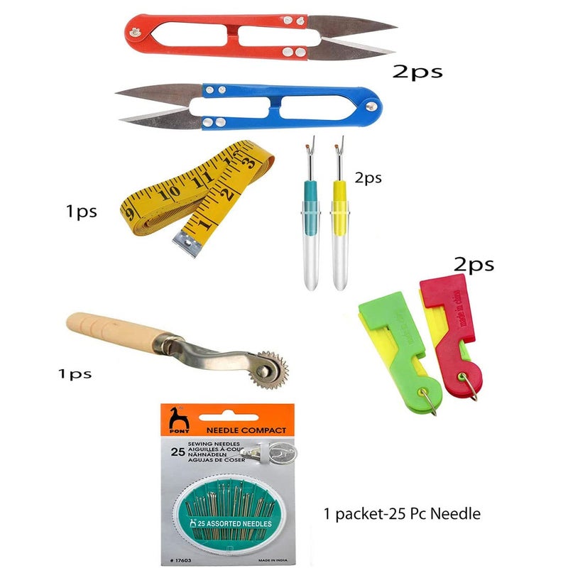 faas Multipurpose Tailoring Sewing Kit Accessory Combo9 Product 2 PS Plastic Seam Ripper Stitch 2 PS Thread Cutter 1 PS Measuring Tape1 psTracing Wheel 2 pSNeedle Threader 1Compact Needle - Image 2