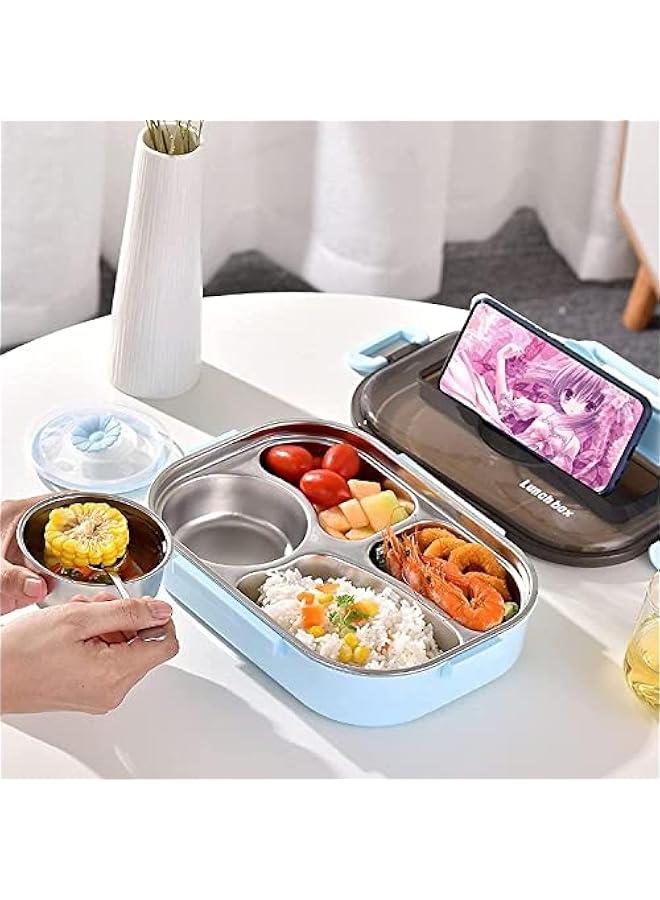 FYLX Bento Boxes for Adults bento box 304 Stainless Steel with Spoon Thermal Insulation Bento lunch box 4 artments Lunch Container 1500ML - Image 3