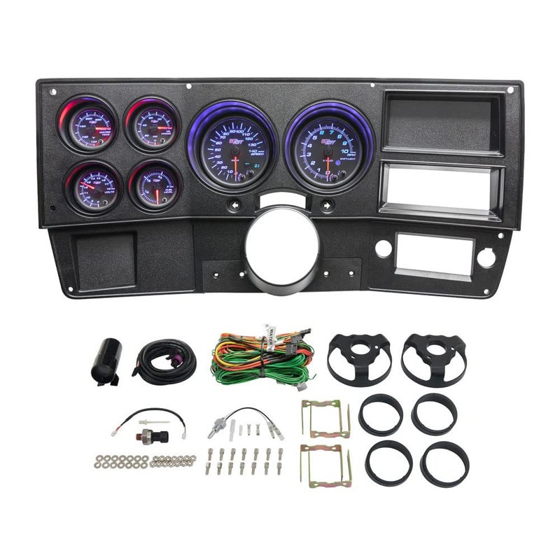 GlowShift 6Gauge Cluster Package Compatible with Chevy C10 19731987 Black 7 Color Speedometer Tach Oil Pressure Water Coolant Temp Fuel Level Volt Gauges Direct Fit Dashboard Panel Pod